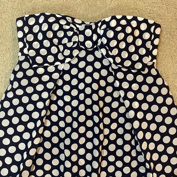 NWT J.crew women’s blue & white polka dot strapless maxi dress with bow detail. - Picture 4 of 14